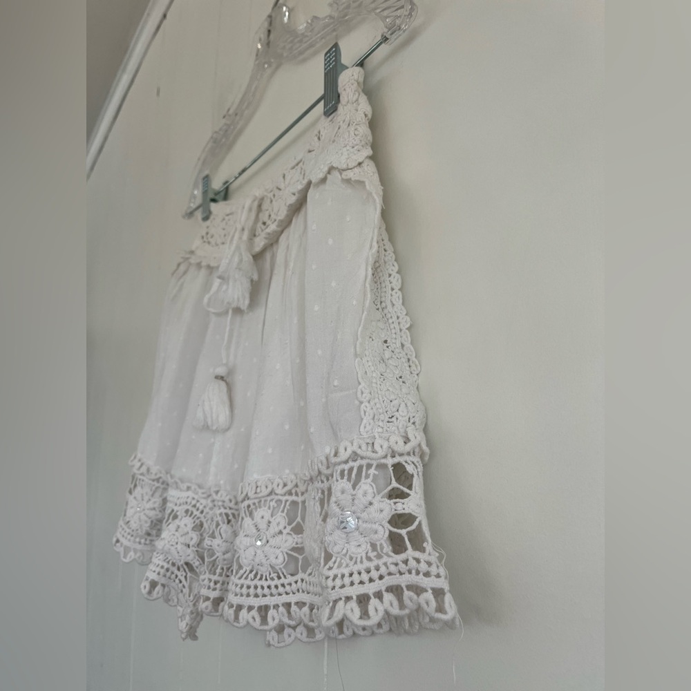 American Eagle White Swiss Dot Crochet Trim White Cotton Shorts Sequins Sz Small - Picture 7 of 13